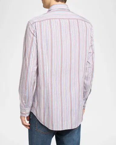 Etro Men's Cotton Multi-Stripe Sport Shirt | Thumbnail 2 Etro Men's Cotton Multi-Stripe Sport Shirt | Thumbnail 2