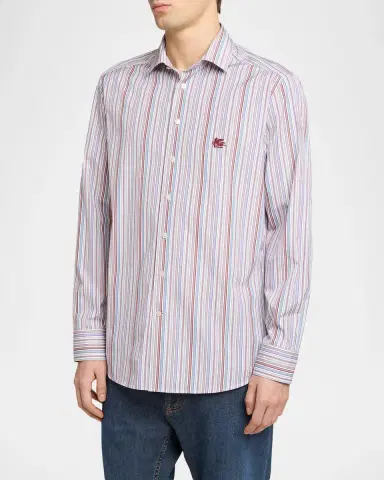 Etro Men's Cotton Multi-Stripe Sport Shirt | Thumbnail 3 Etro Men's Cotton Multi-Stripe Sport Shirt | Thumbnail 3
