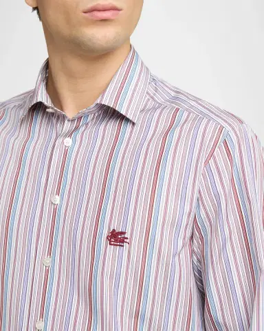 Etro Men's Cotton Multi-Stripe Sport Shirt | Thumbnail 4 Etro Men's Cotton Multi-Stripe Sport Shirt | Thumbnail 4