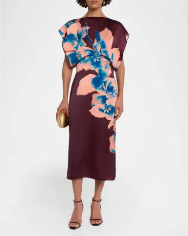 MISA Los Angeles Avri Floral Satin Midi Dress | Thumbnail 2 MISA Los Angeles Avri Floral Satin Midi Dress | Thumbnail 2