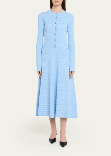 Prabal Gurung Striped Rib Knit Fitted Crewneck Cardigan | Thumbnail 2 Prabal Gurung Striped Rib Knit Fitted Crewneck Cardigan | Thumbnail 2