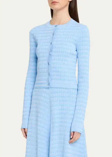 Prabal Gurung Striped Rib Knit Fitted Crewneck Cardigan | Thumbnail 4 Prabal Gurung Striped Rib Knit Fitted Crewneck Cardigan | Thumbnail 4