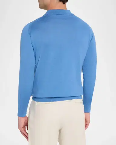 John Smedley Men's Solid Long-Sleeve Polo Shirt | Thumbnail 3 John Smedley Men's Solid Long-Sleeve Polo Shirt | Thumbnail 3