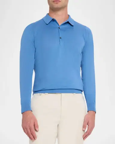 John Smedley Men's Solid Long-Sleeve Polo Shirt | Thumbnail 4 John Smedley Men's Solid Long-Sleeve Polo Shirt | Thumbnail 4