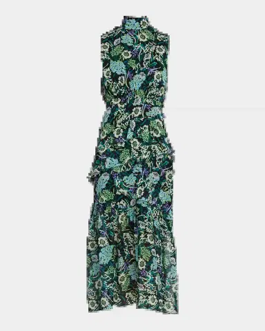 Saloni Fleur Silk Sleeveless Tiered-Ruffle Midi Dress | Thumbnail 2 Saloni Fleur Silk Sleeveless Tiered-Ruffle Midi Dress | Thumbnail 2