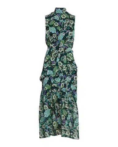 Saloni Fleur Silk Sleeveless Tiered-Ruffle Midi Dress | Thumbnail 1 Saloni Fleur Silk Sleeveless Tiered-Ruffle Midi Dress | Thumbnail 1