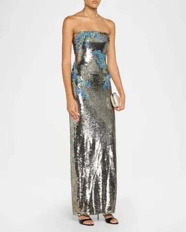 Monique Lhuillier Textured Strapless Column Gown | Thumbnail 4 Monique Lhuillier Textured Strapless Column Gown | Thumbnail 4