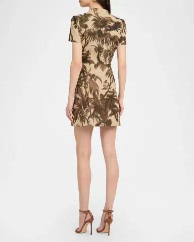 Oscar de la Renta Chine Palm-Print Short-Sleeve Zip Mini Dress | Thumbnail 3 Oscar de la Renta Chine Palm-Print Short-Sleeve Zip Mini Dress | Thumbnail 3