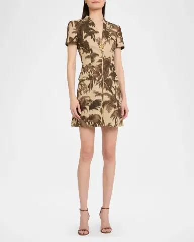 Oscar de la Renta Chine Palm-Print Short-Sleeve Zip Mini Dress | Thumbnail 4 Oscar de la Renta Chine Palm-Print Short-Sleeve Zip Mini Dress | Thumbnail 4