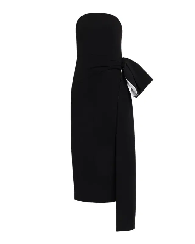 Moon Strapless Draped Bow Midi Dress Moon Strapless Draped Bow Midi Dress