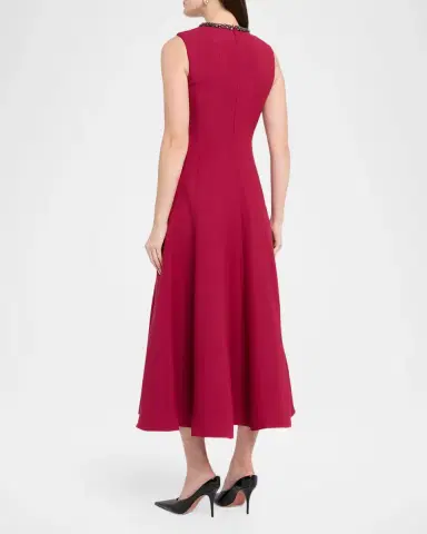 Roland Mouret Crystal Collar Sleeveless Full Midi Dress | Thumbnail 3 Roland Mouret Crystal Collar Sleeveless Full Midi Dress | Thumbnail 3