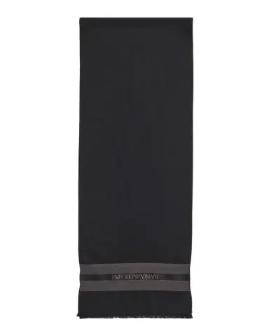 Emporio Armani Men's Wool and Silk Stripe-Logo Scarf | Thumbnail 1 Emporio Armani Men's Wool and Silk Stripe-Logo Scarf | Thumbnail 1