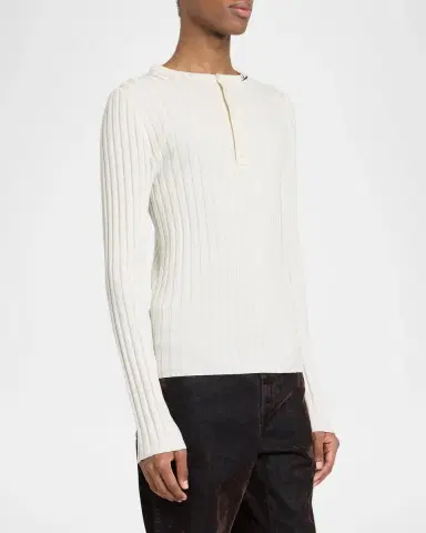 Amiri Men's Logo Script Ribbed Long-Sleeve Henley T-Shirt | Thumbnail 4 Amiri Men's Logo Script Ribbed Long-Sleeve Henley T-Shirt | Thumbnail 4