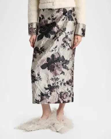 Erdem Floral Metallic Crinkled Midi Skirt | Thumbnail 4 Erdem Floral Metallic Crinkled Midi Skirt | Thumbnail 4