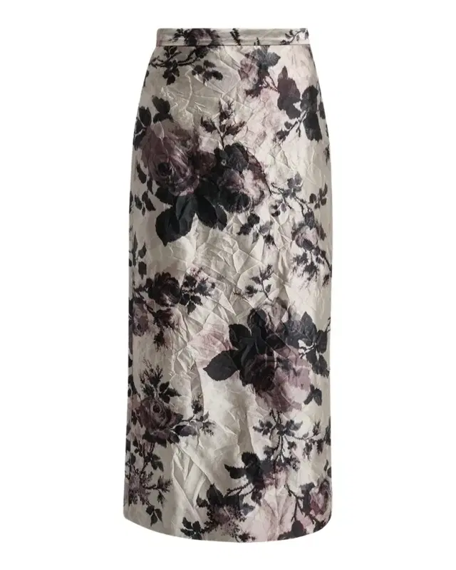 Floral Metallic Crinkled Midi Skirt Floral Metallic Crinkled Midi Skirt