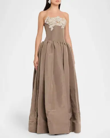 Oscar de la Renta Strapless Shiny Leaves Drop-Waist Ball Gown | Thumbnail 2 Oscar de la Renta Strapless Shiny Leaves Drop-Waist Ball Gown | Thumbnail 2