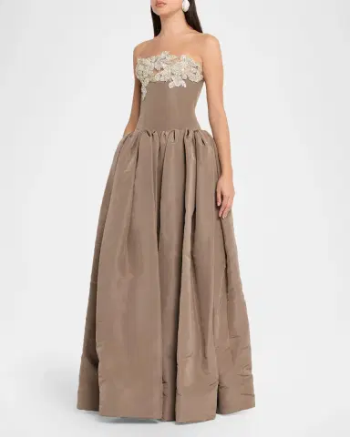 Oscar de la Renta Strapless Shiny Leaves Drop-Waist Ball Gown | Thumbnail 4 Oscar de la Renta Strapless Shiny Leaves Drop-Waist Ball Gown | Thumbnail 4
