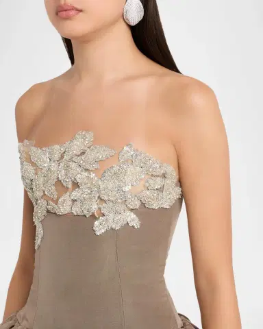 Oscar de la Renta Strapless Shiny Leaves Drop-Waist Ball Gown | Thumbnail 5 Oscar de la Renta Strapless Shiny Leaves Drop-Waist Ball Gown | Thumbnail 5