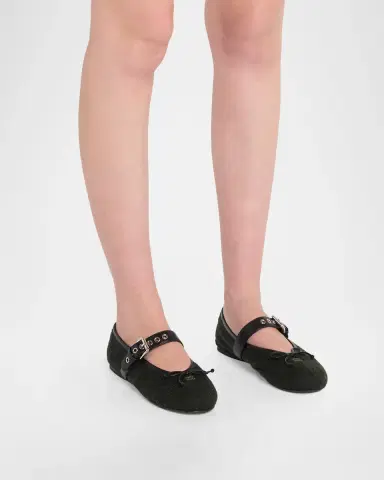Miu Miu Flannel Leather-Strap Ballerina Flats | Thumbnail 2 Miu Miu Flannel Leather-Strap Ballerina Flats | Thumbnail 2