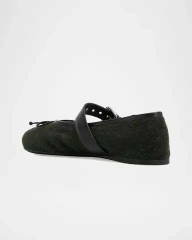 Miu Miu Flannel Leather-Strap Ballerina Flats | Thumbnail 4 Miu Miu Flannel Leather-Strap Ballerina Flats | Thumbnail 4