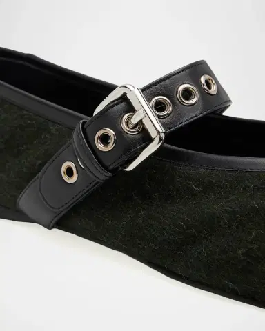 Miu Miu Flannel Leather-Strap Ballerina Flats | Thumbnail 5 Miu Miu Flannel Leather-Strap Ballerina Flats | Thumbnail 5