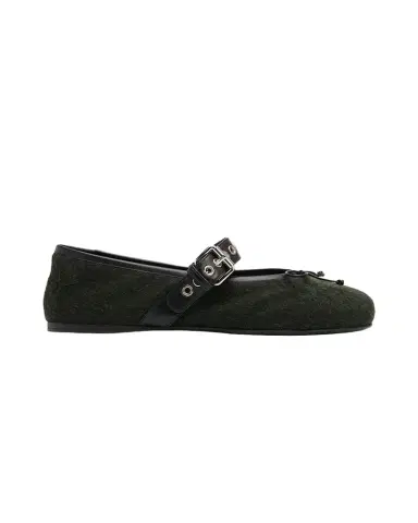 Miu Miu Flannel Leather-Strap Ballerina Flats | Thumbnail 1 Miu Miu Flannel Leather-Strap Ballerina Flats | Thumbnail 1