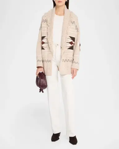 Autumn Cashmere Cashmere Geometric Fringe-Trim Cardigan | Thumbnail 2 Autumn Cashmere Cashmere Geometric Fringe-Trim Cardigan | Thumbnail 2