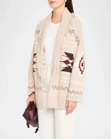 Autumn Cashmere Cashmere Geometric Fringe-Trim Cardigan | Thumbnail 4 Autumn Cashmere Cashmere Geometric Fringe-Trim Cardigan | Thumbnail 4