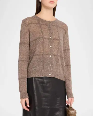 Autumn Cashmere Cashmere Windowpane Crewneck Cardigan | Thumbnail 4 Autumn Cashmere Cashmere Windowpane Crewneck Cardigan | Thumbnail 4