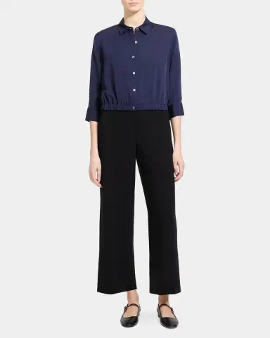 Theory Scrunched-Sleeve Cropped Button-Front Silk Shirt | Thumbnail 2 Theory Scrunched-Sleeve Cropped Button-Front Silk Shirt | Thumbnail 2
