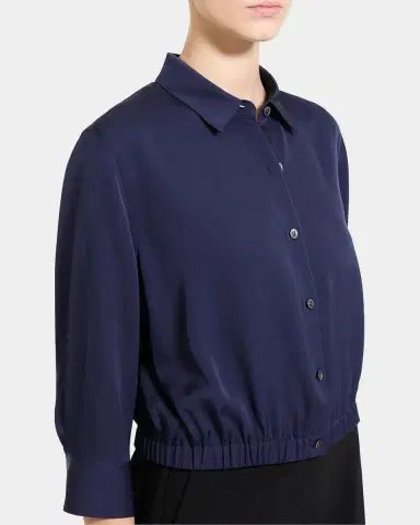 Theory Scrunched-Sleeve Cropped Button-Front Silk Shirt | Thumbnail 5 Theory Scrunched-Sleeve Cropped Button-Front Silk Shirt | Thumbnail 5