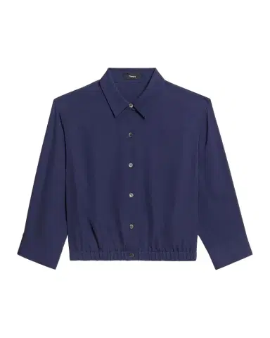 Theory Scrunched-Sleeve Cropped Button-Front Silk Shirt | Thumbnail 1 Theory Scrunched-Sleeve Cropped Button-Front Silk Shirt | Thumbnail 1