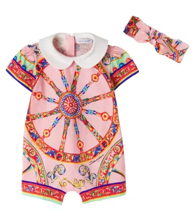 Dolce & Gabbana Kids Baby Carretto cotton playsuit and headband set | Thumbnail 1 Dolce & Gabbana Kids Baby Carretto cotton playsuit and headband set | Thumbnail 1