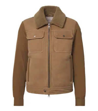 Moncler Shearling-trimmed suede down jacket | Thumbnail 1 Moncler Shearling-trimmed suede down jacket | Thumbnail 1