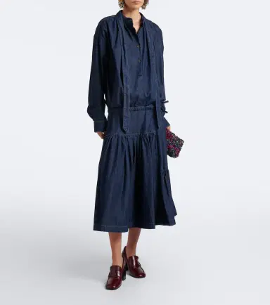 Dries Van Noten Tie-neck denim midi dress | Thumbnail 2 Dries Van Noten Tie-neck denim midi dress | Thumbnail 2