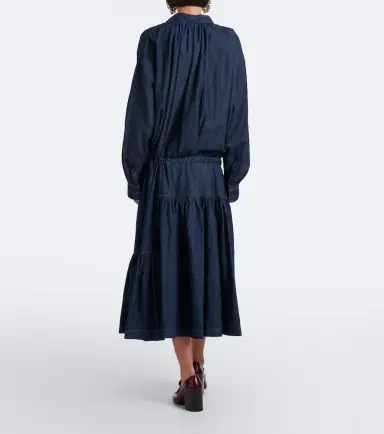 Dries Van Noten Tie-neck denim midi dress | Thumbnail 4 Dries Van Noten Tie-neck denim midi dress | Thumbnail 4