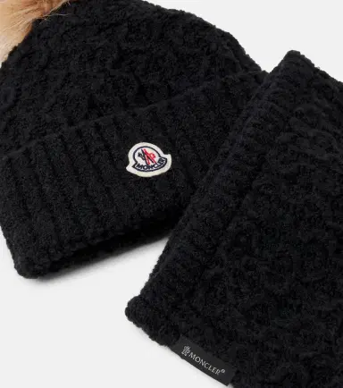 Moncler Enfant Cable-knit wool-blend beanie and scarf set | Thumbnail 2 Moncler Enfant Cable-knit wool-blend beanie and scarf set | Thumbnail 2