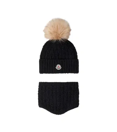 Moncler Enfant Cable-knit wool-blend beanie and scarf set | Thumbnail 1 Moncler Enfant Cable-knit wool-blend beanie and scarf set | Thumbnail 1