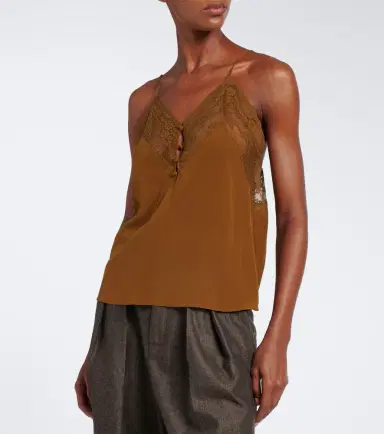 Saint Laurent Lace-trimmed silk crêpe de chine camisole | Thumbnail 3 Saint Laurent Lace-trimmed silk crêpe de chine camisole | Thumbnail 3