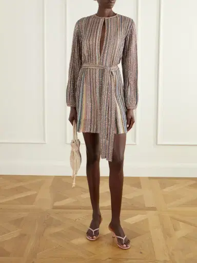 Missoni Cut-out Sequin-embellished Belted Metallic Crochet-knit Mini Dress | Thumbnail 2 Missoni Cut-out Sequin-embellished Belted Metallic Crochet-knit Mini Dress | Thumbnail 2