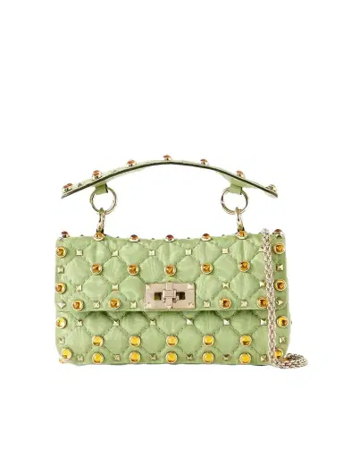 Valentino Garavani Rockstud Spike Studded Bead-embellished Quilted Moire Shoulder Bag | Thumbnail 1 Valentino Garavani Rockstud Spike Studded Bead-embellished Quilted Moire Shoulder Bag | Thumbnail 1