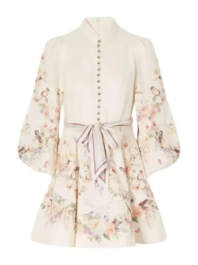 Valiant Floral-print Belted Linen Mini Dress Valiant Floral-print Belted Linen Mini Dress