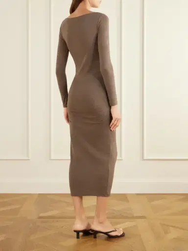 James Perse Ruched Gathered Cotton-blend Midi Dress | Thumbnail 3 James Perse Ruched Gathered Cotton-blend Midi Dress | Thumbnail 3