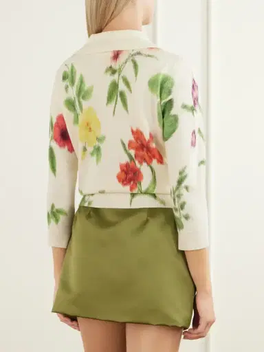 Oscar de la Renta Floral-printed Wool Polo Sweater | Thumbnail 3 Oscar de la Renta Floral-printed Wool Polo Sweater | Thumbnail 3