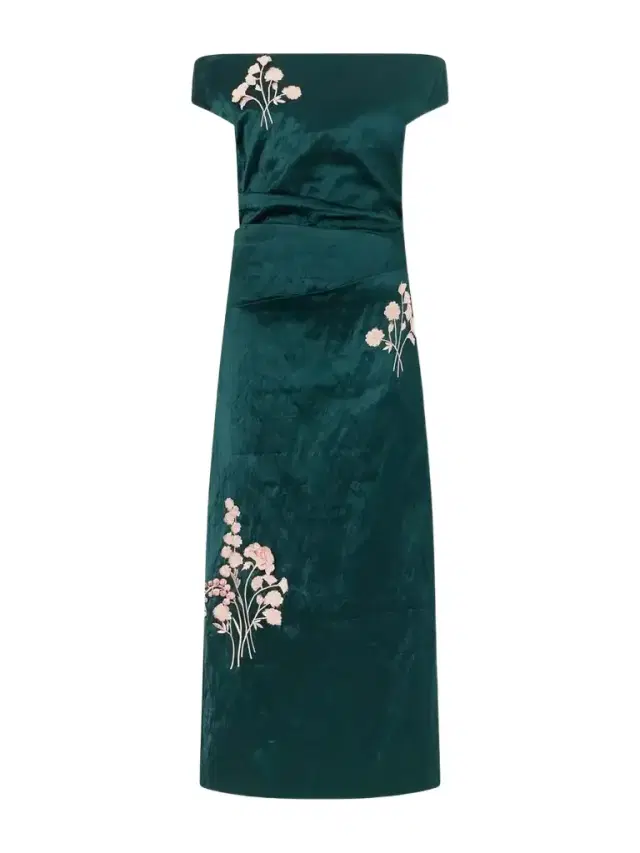 Floral-embroidered Satin Midi Dress Floral-embroidered Satin Midi Dress