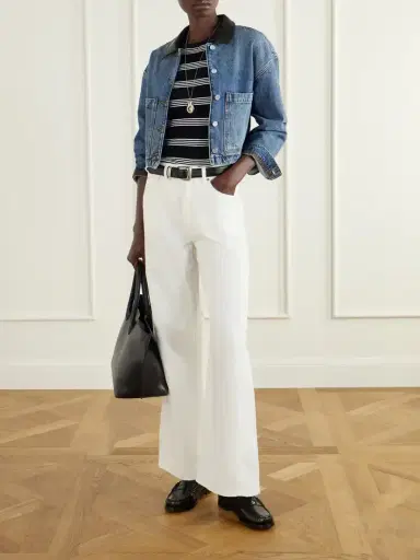 Anine Bing Yuma Cropped Textured-trimmed Denim Jacket | Thumbnail 2 Anine Bing Yuma Cropped Textured-trimmed Denim Jacket | Thumbnail 2