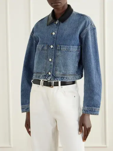 Anine Bing Yuma Cropped Textured-trimmed Denim Jacket | Thumbnail 3 Anine Bing Yuma Cropped Textured-trimmed Denim Jacket | Thumbnail 3