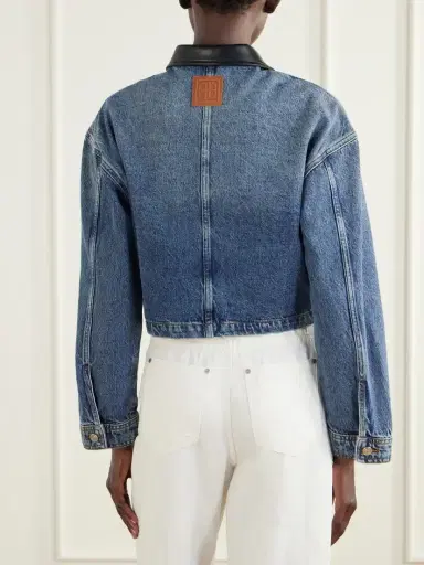 Anine Bing Yuma Cropped Textured-trimmed Denim Jacket | Thumbnail 4 Anine Bing Yuma Cropped Textured-trimmed Denim Jacket | Thumbnail 4