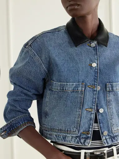 Anine Bing Yuma Cropped Textured-trimmed Denim Jacket | Thumbnail 5 Anine Bing Yuma Cropped Textured-trimmed Denim Jacket | Thumbnail 5
