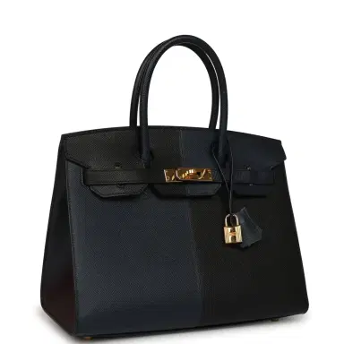 HERMÈS Pre-owned Hermes Casaque Birkin Sellier 30 Black and Bleu Indigo Epsom Gold Hardware | Thumbnail 2 HERMÈS Pre-owned Hermes Casaque Birkin Sellier 30 Black and Bleu Indigo Epsom Gold Hardware | Thumbnail 2